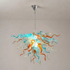 Hand-Blown Orange Blue White Glass Art Chandelier Chihuly-Style Sculptural Glass Pendant Light Fixture