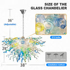 Colorful Fan-Shaped Hand Blown Glass Chandelier Modern Chihuly-Style Art Pendant Light