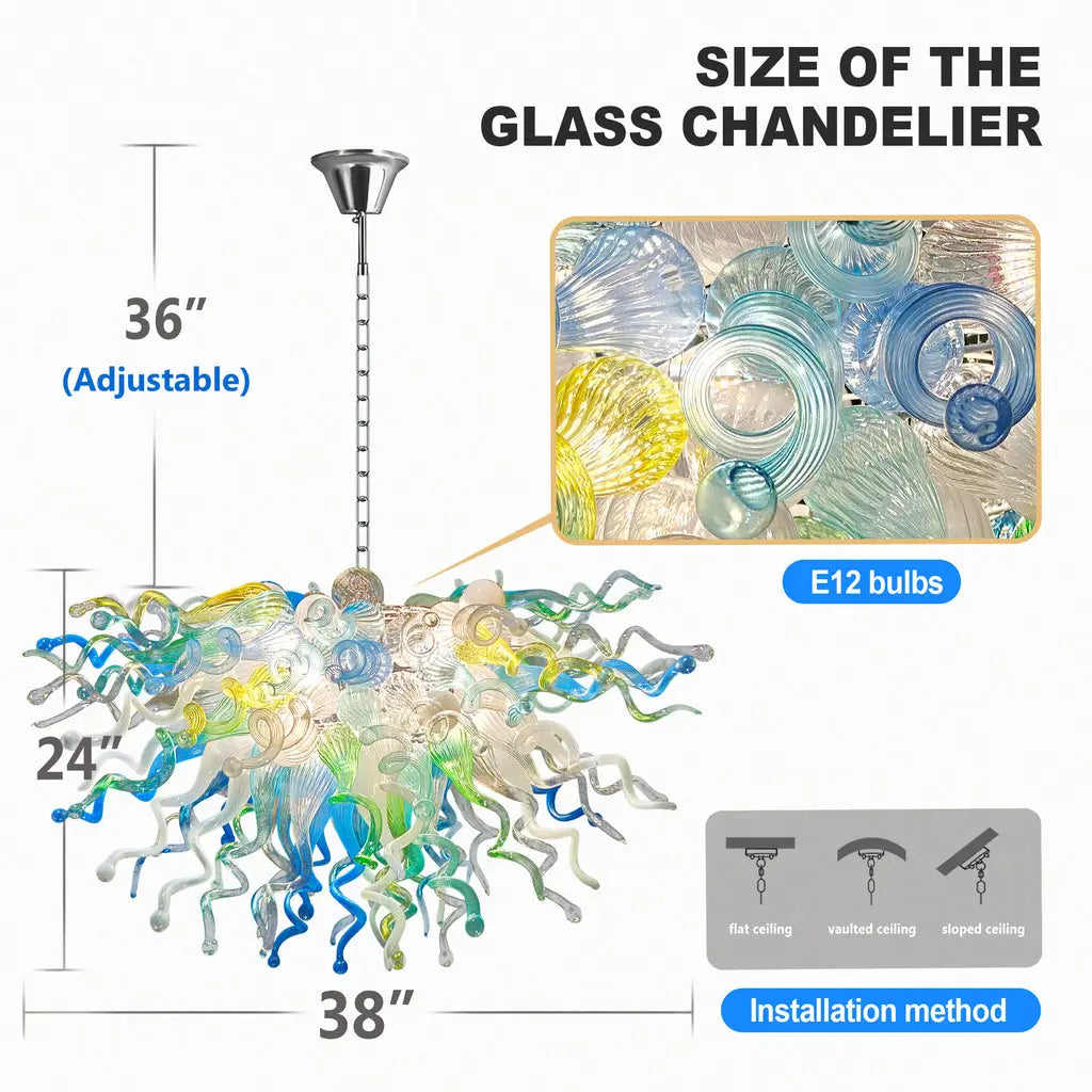 Colorful Fan-Shaped Hand Blown Glass Chandelier Modern Chihuly-Style Art Pendant Light