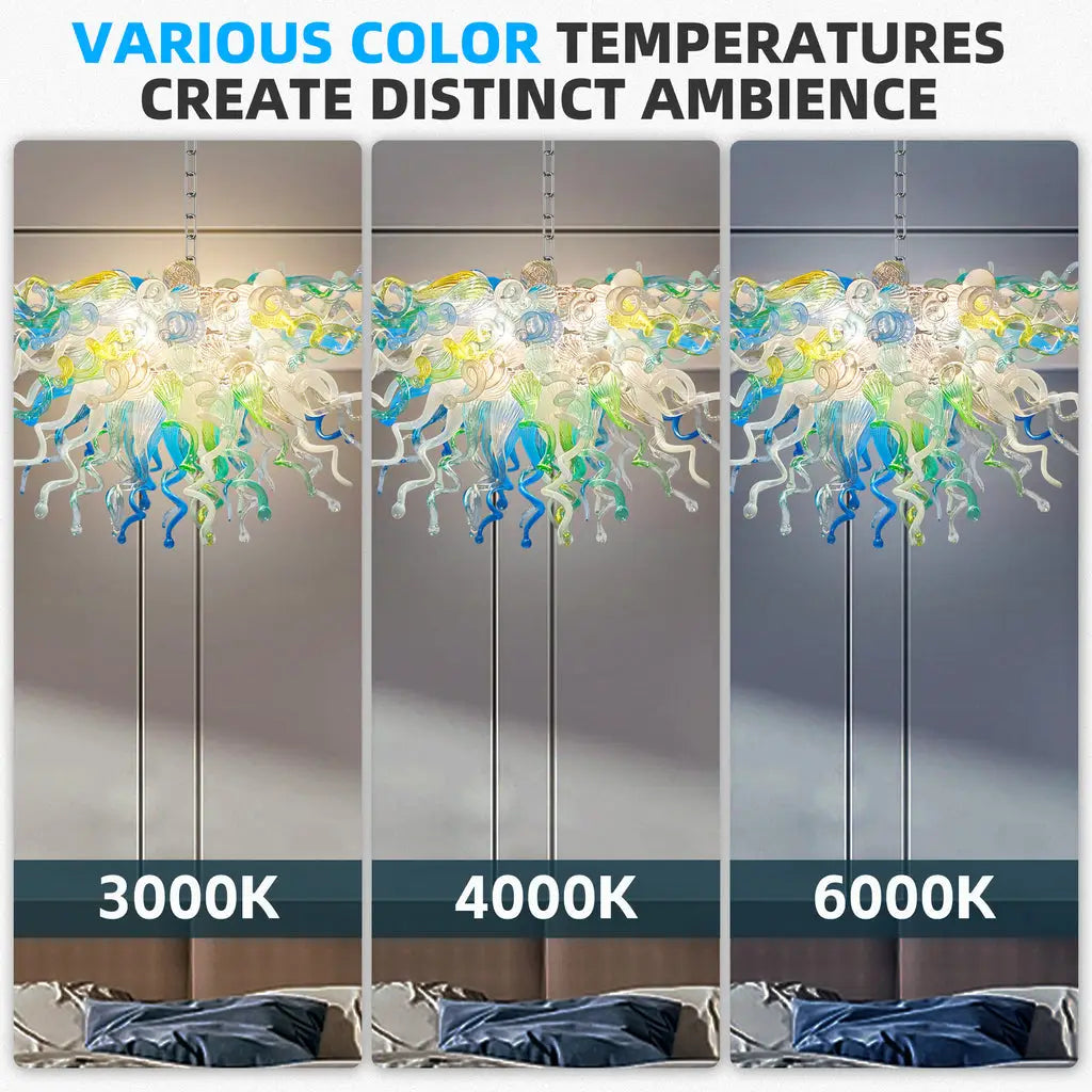 Colorful Fan-Shaped Hand Blown Glass Chandelier Modern Chihuly-Style Art Pendant Light