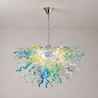 Colorful Fan-Shaped Hand Blown Glass Chandelier Modern Chihuly-Style Art Pendant Light