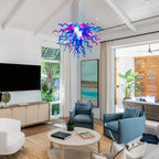 Chihuly-Style Hand-Blown Sculptural Glass Chandelier Blue & Purple Curled Glass Pendant Light