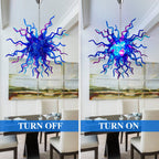 Blue & Purple Starburst Hand-Blown Glass Chandelier Sculptural Multicolor Pendant Light