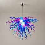 Chihuly-Style Hand-Blown Sculptural Glass Chandelier Blue & Purple Curled Glass Pendant Light