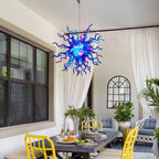 Blue & Purple Starburst Hand-Blown Glass Chandelier Sculptural Multicolor Pendant Light