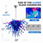 Chihuly-Style Hand-Blown Sculptural Glass Chandelier Blue & Purple Curled Glass Pendant Light