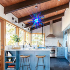 Blue & Purple Starburst Hand-Blown Glass Chandelier Sculptural Multicolor Pendant Light