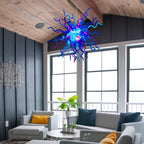 Blue & Purple Starburst Hand-Blown Glass Chandelier Sculptural Multicolor Pendant Light