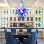Chihuly-Style Hand-Blown Sculptural Glass Chandelier Blue & Purple Curled Glass Pendant Light