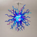 Blue & Purple Starburst Hand-Blown Glass Chandelier Sculptural Multicolor Pendant Light