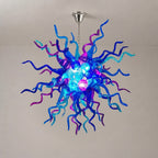 Blue & Purple Starburst Hand-Blown Glass Chandelier Sculptural Multicolor Pendant Light