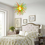 Hand-Blown Glass Starburst Chandelier in Orange Green & Yellow Artistic Sculptural Pendant Light Fixture