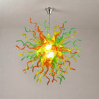 Hand-Blown Glass Starburst Chandelier in Orange Green & Yellow Artistic Sculptural Pendant Light Fixture