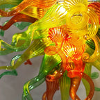 Hand-Blown Glass Starburst Chandelier in Orange Green & Yellow Artistic Sculptural Pendant Light Fixture
