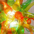 Hand-Blown Glass Starburst Chandelier in Orange Green & Yellow Artistic Sculptural Pendant Light Fixture