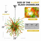 Hand-Blown Glass Starburst Chandelier in Orange Green & Yellow Artistic Sculptural Pendant Light Fixture