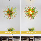 Hand-Blown Glass Starburst Chandelier in Orange Green & Yellow Artistic Sculptural Pendant Light Fixture
