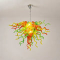 Orange Green Yellow Hand-Blown Glass Chandelier Chihuly-Style Multicolor Sculptural Cluster Pendant Light