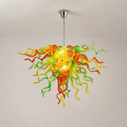 Orange Green Yellow Hand-Blown Glass Chandelier Chihuly-Style Multicolor Sculptural Cluster Pendant Light