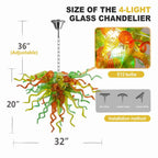 Orange Green Yellow Hand-Blown Glass Chandelier Chihuly-Style Multicolor Sculptural Cluster Pendant Light