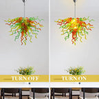 Orange Green Yellow Hand-Blown Glass Chandelier Chihuly-Style Multicolor Sculptural Cluster Pendant Light