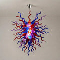 Hand-Blown Glass Chandelier in Purple Red & Blue Chihuly-Style Multicolor Sculptural Art Pendant Light