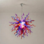 Enchanted Hand-Blown Glass Starburst Chandelier Purple Red & Blue Sculptural Art Pendant Light