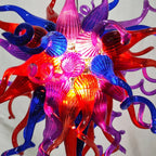 Enchanted Hand-Blown Glass Starburst Chandelier Purple Red & Blue Sculptural Art Pendant Light
