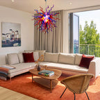 Enchanted Hand-Blown Glass Starburst Chandelier Purple Red & Blue Sculptural Art Pendant Light