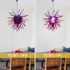 Enchanted Hand-Blown Glass Starburst Chandelier Purple Red & Blue Sculptural Art Pendant Light