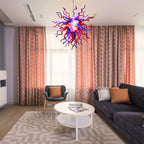 Enchanted Hand-Blown Glass Starburst Chandelier Purple Red & Blue Sculptural Art Pendant Light