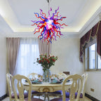 Enchanted Hand-Blown Glass Starburst Chandelier Purple Red & Blue Sculptural Art Pendant Light