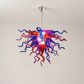 Multicolor Hand-Blown Glass Art Chandelier Chihuly-Style Purple Red & Blue Sculptural Cluster Pendant Light