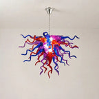 Multicolor Hand-Blown Glass Art Chandelier Chihuly-Style Purple Red & Blue Sculptural Cluster Pendant Light