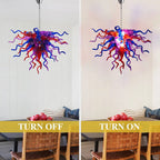Multicolor Hand-Blown Glass Art Chandelier Chihuly-Style Purple Red & Blue Sculptural Cluster Pendant Light