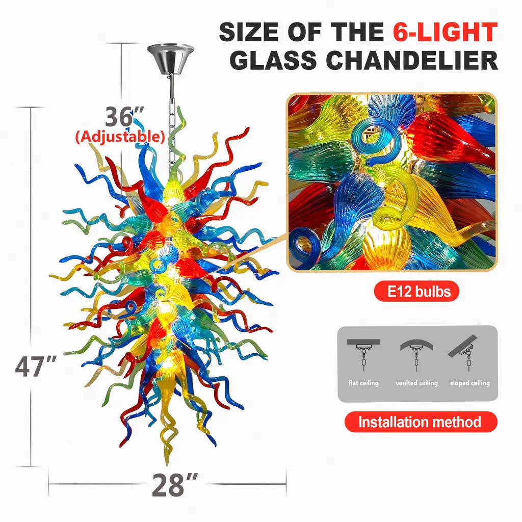 Colorful Long-Strip Hand-Blown Glass Chandelier Multicolor Chihuly-Style Sculptural Art Pendant Light