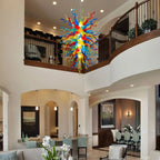 Colorful Long-Strip Hand-Blown Glass Chandelier Multicolor Chihuly-Style Sculptural Art Pendant Light