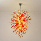 Fiery Hand-Blown Glass Chandelier Red Amber & White Flame-Inspired Chihuly-Style Sculptural Pendant Light