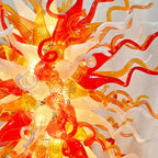 Fiery Hand-Blown Glass Chandelier Red Amber & White Flame-Inspired Chihuly-Style Sculptural Pendant Light