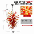 Fiery Hand-Blown Glass Chandelier Red Amber & White Flame-Inspired Chihuly-Style Sculptural Pendant Light