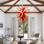 Fiery Hand-Blown Glass Chandelier Red Amber & White Flame-Inspired Chihuly-Style Sculptural Pendant Light