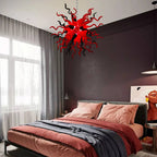 Red & Black Hand-Blown Glass Starburst Chandelier Organic Sculptural Art Pendant Light