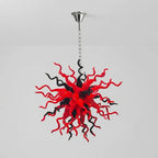 Red & Black Hand-Blown Glass Starburst Chandelier Organic Sculptural Art Pendant Light