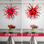 Red & Black Hand-Blown Glass Starburst Chandelier Organic Sculptural Art Pendant Light