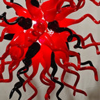 Statement Red & Black Hand-Blown Glass Chandelier Chihuly-Style Sculptural Art Pendant Light