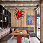 Red & Black Hand-Blown Glass Starburst Chandelier Organic Sculptural Art Pendant Light