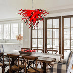 Red & Black Hand-Blown Glass Chandelier Sculptural Contemporary Curled Glass Art Pendant Light