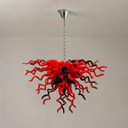 Red & Black Hand-Blown Glass Chandelier Sculptural Contemporary Curled Glass Art Pendant Light