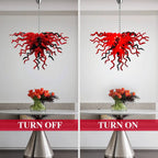 Red & Black Hand-Blown Glass Chandelier Sculptural Contemporary Curled Glass Art Pendant Light