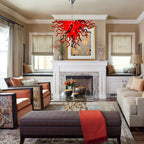 Red & Black Hand-Blown Glass Chandelier Sculptural Contemporary Curled Glass Art Pendant Light